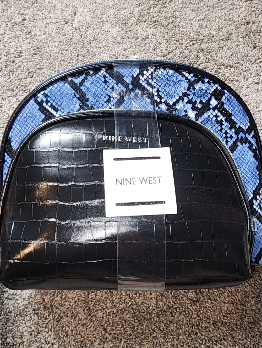 Nine West Blue Snake Print Travel Cosmetic Bag Set NWT